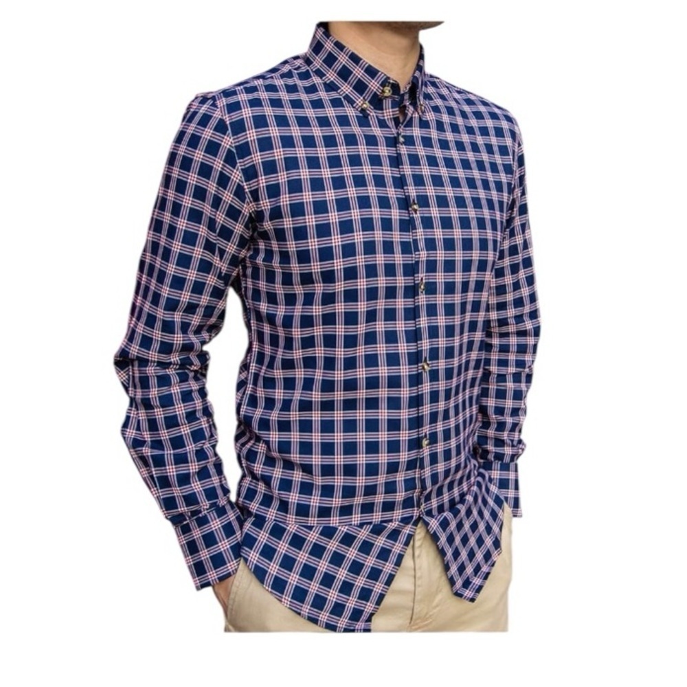Nimble Made N2 Navy Red Flannel Plaid Check Button Down Shirt The Showa Slim Fit